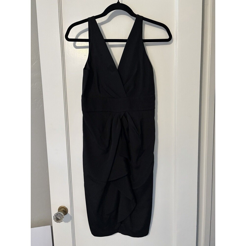 DVF Diane Von Furstenberg Black Stretch Silk Ruched Sheath Dress Size 4 Small